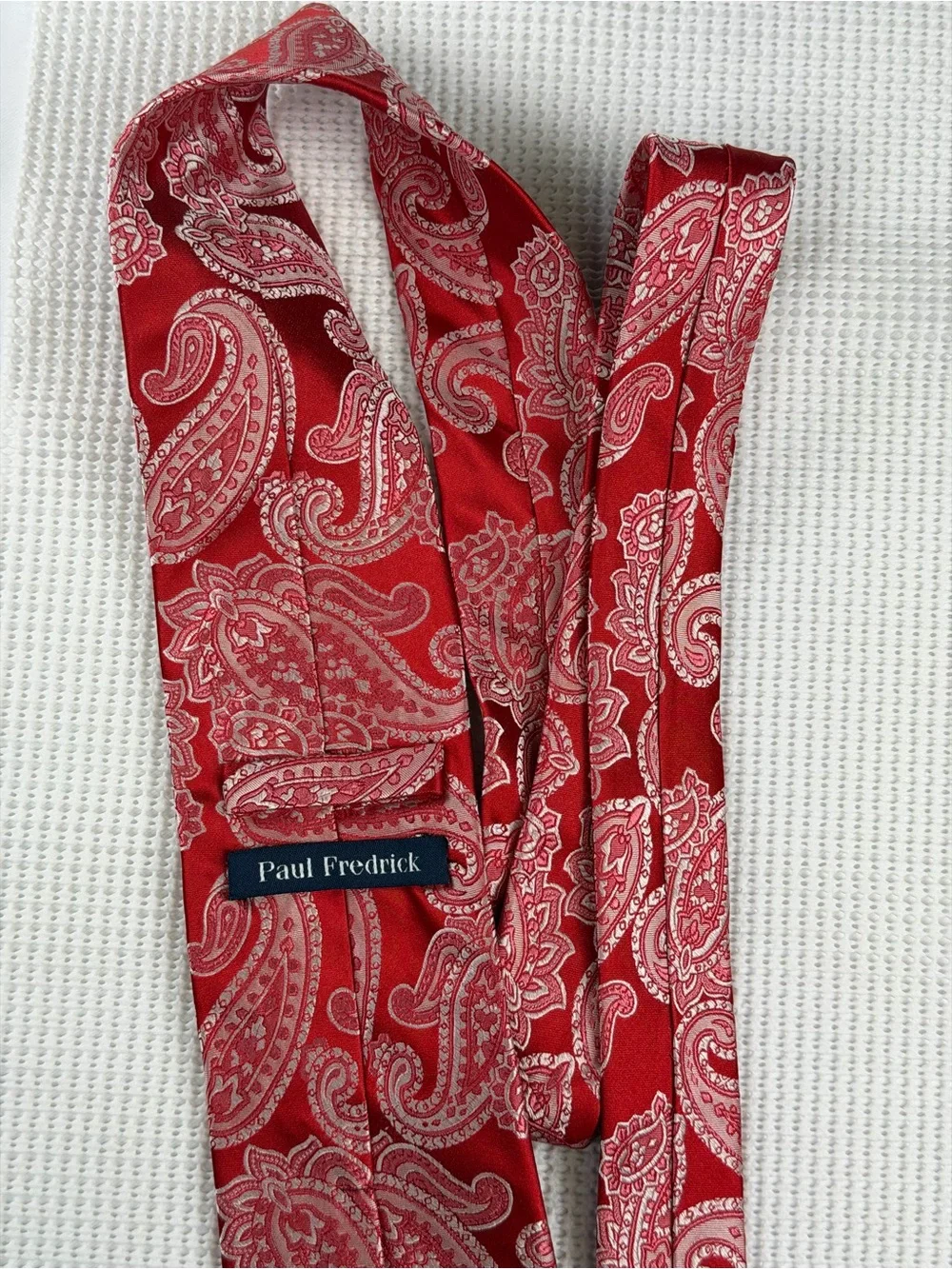 Paul Fredrick Red & Silver Classy Paisley Silk-Style Tie- Professional Style